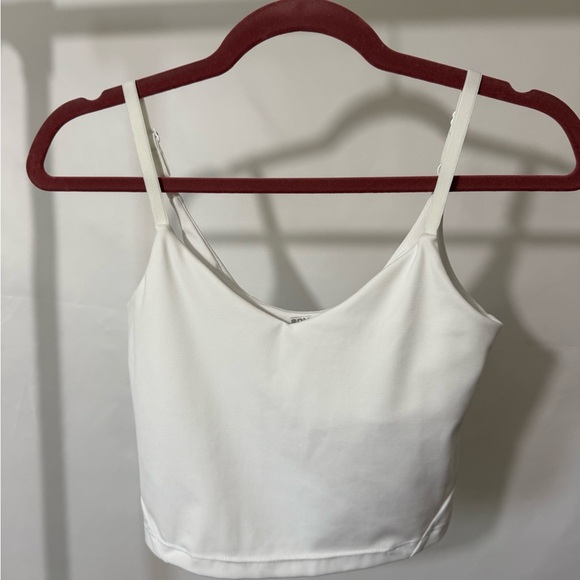 Sommer Ray Tops - White Built In Bra Crop Top Adjustable Straps Minimalist Summer S